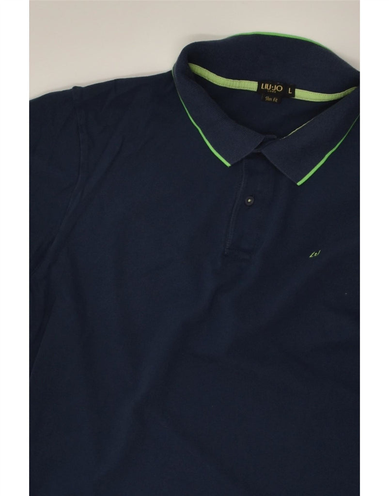 LIU JO Mens Slim Fit Polo Shirt Large Navy Blue Cotton Vintage Liu Jo and Second-Hand Liu Jo from Messina Hembry 