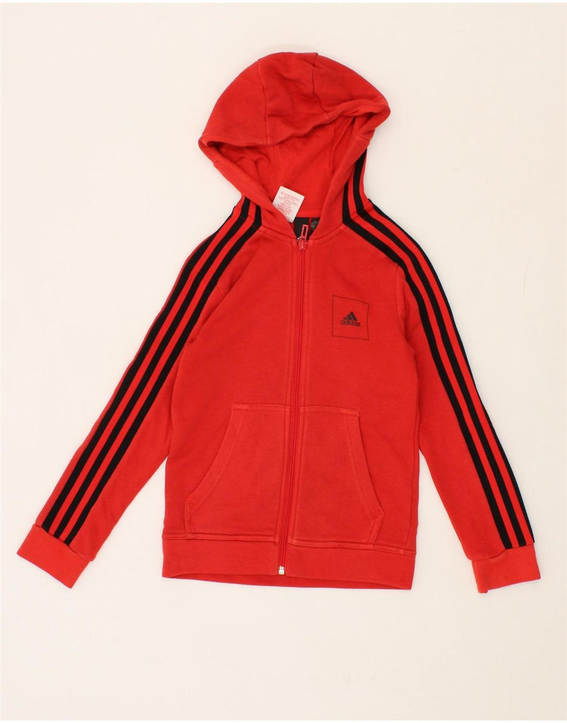 ADIDAS Boys Zip Hoodie Sweater 7-8 Years XS Red Cotton Vintage Adidas and Second-Hand Adidas from Messina Hembry 