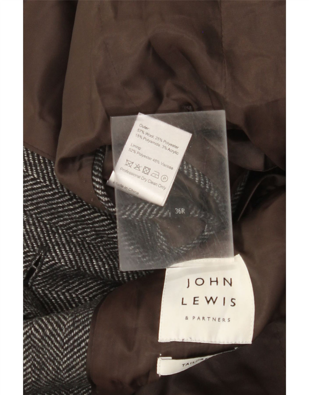 John Lewis Mens Tailored Regular Fit Overcoat UK 36 Small Grey Herringbone