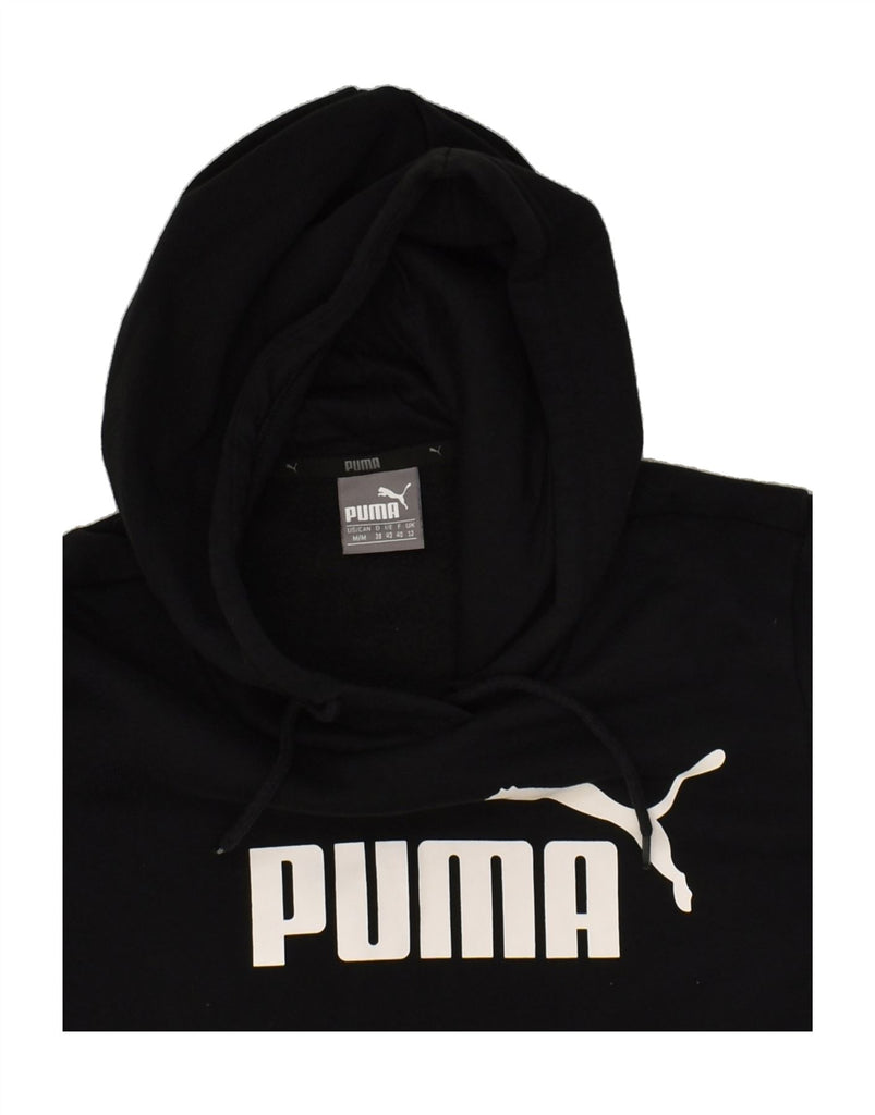 PUMA Womens Graphic Hoodie Jumper UK 12 Medium Black Cotton | Vintage Puma | Thrift | Second-Hand Puma | Used Clothing | Messina Hembry 