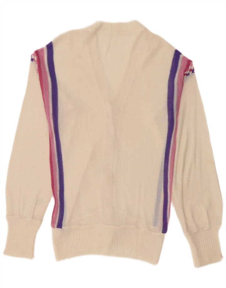 Vintage Womens Cardigan Sweater UK 12 Medium Off White Striped