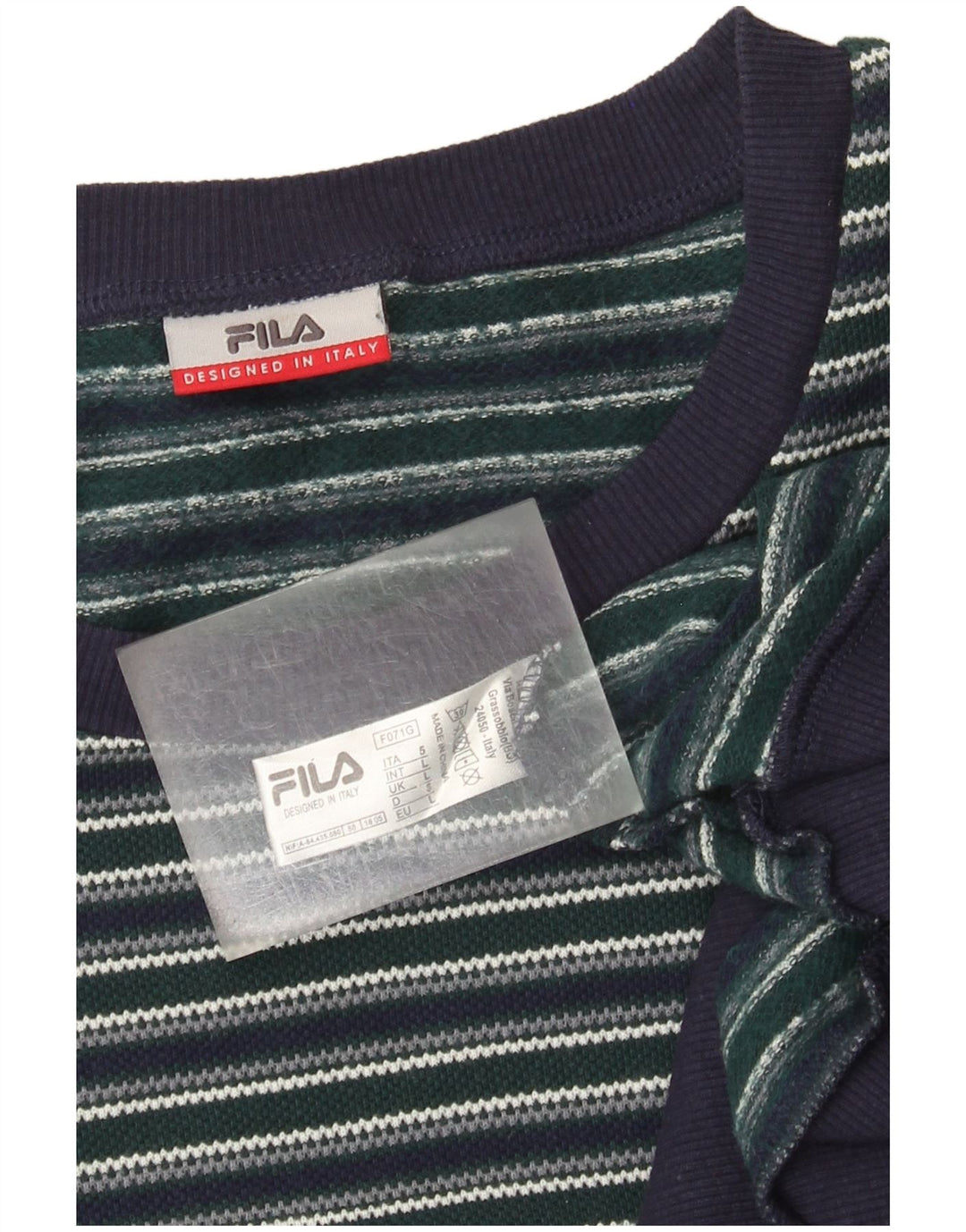 Fila Mens Crew Neck Jumper Sweater Large Navy Blue Striped Cotton