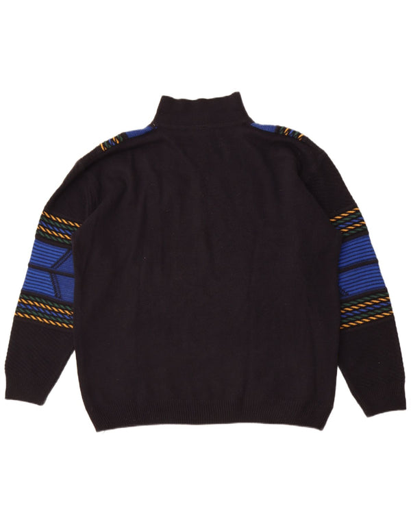 Vintage Mens Polo Neck Jumper Sweater UK 50/52 3XL Black Geometric