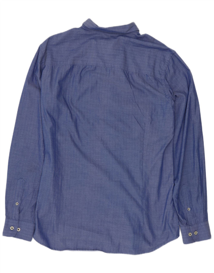 Jack & Jones Mens Shirt XL Blue Herringbone Cotton