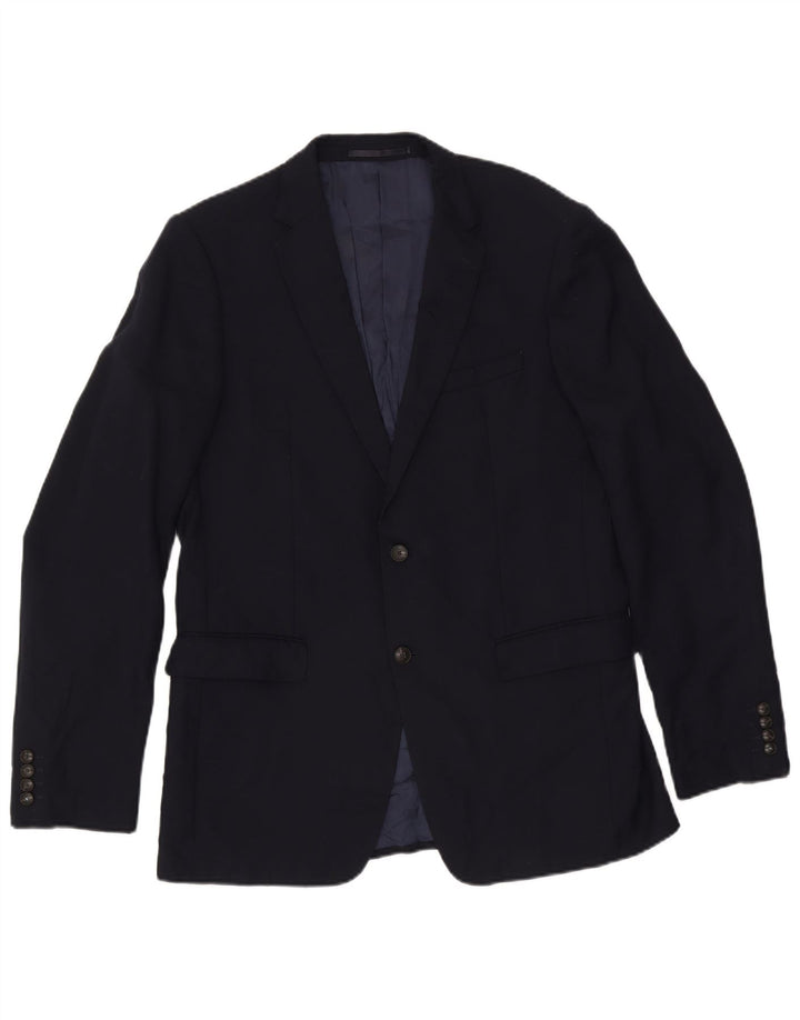 Marks & Spencer Mens 2 Button Blazer Jacket UK 42 Large Navy Blue Wool