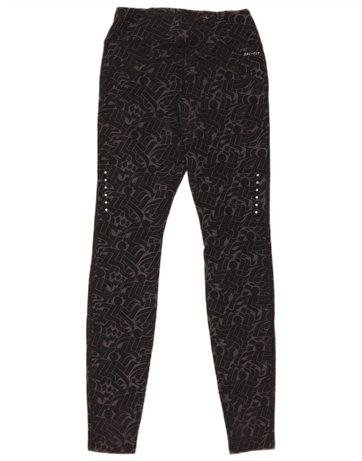 NIKE Womens Dri Fit Leggings UK 8 Small  Black Geometric Nylon