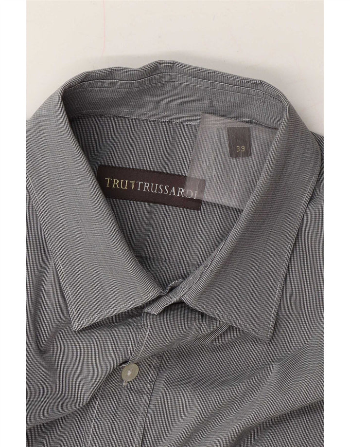 Trussardi Mens Shirt Size 39 Medium Grey Houndstooth