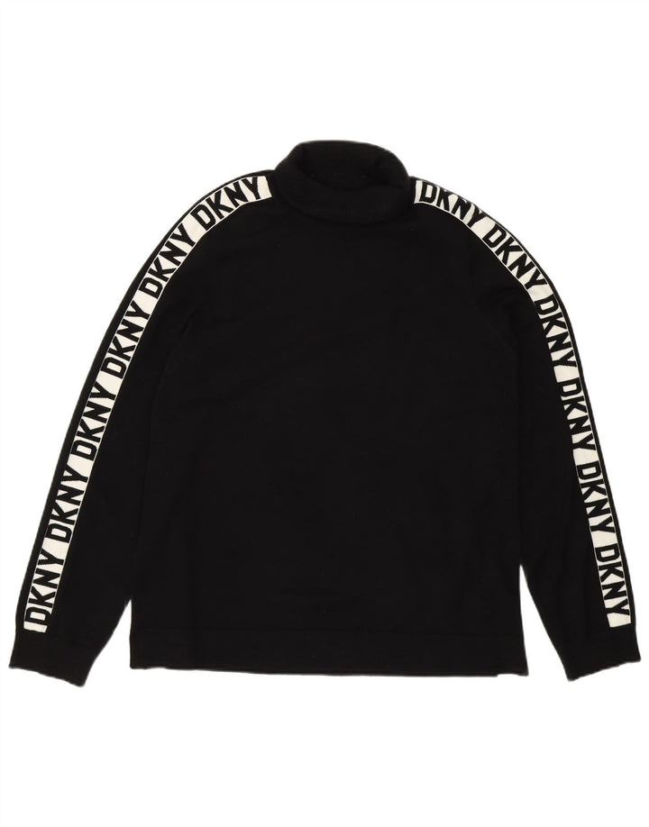 DKNY Womens Graphic Roll Neck Jumper Sweater UK 14 Medium Black Viscose