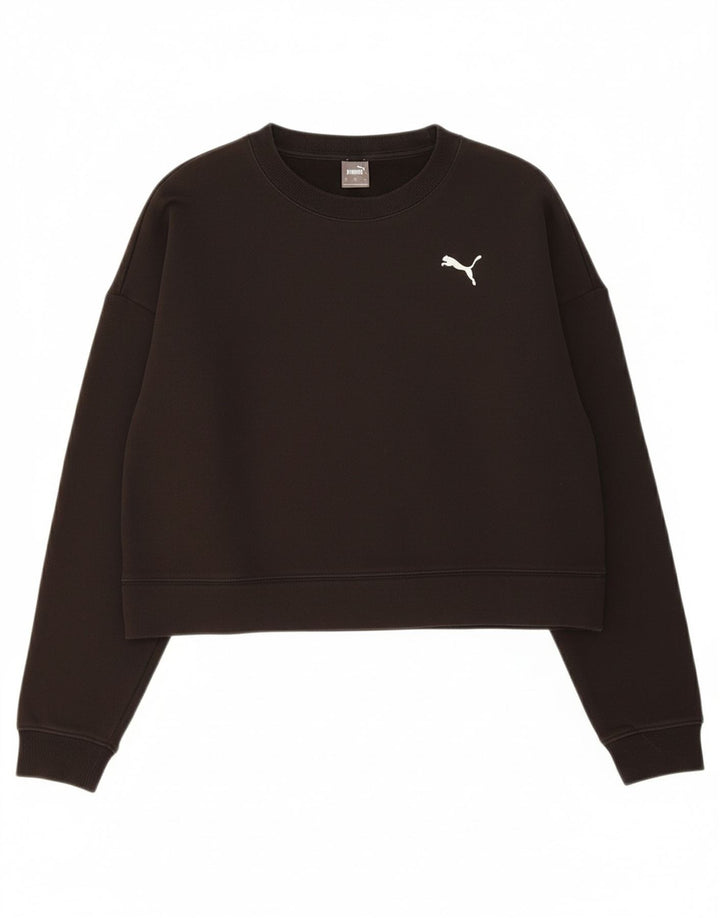 PUMA Womens Oversized Crop Sweatshirt Jumper UK 10 Small Black Cotton