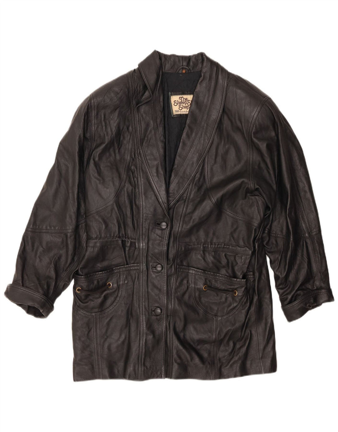 Vintage Womens Leather Coat EU 44 XL Black Leather