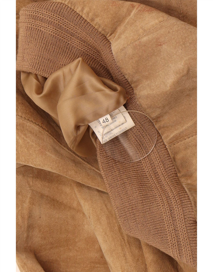 Vintage Mens Suede Bomber Jacket EU 48 Medium Beige Leather