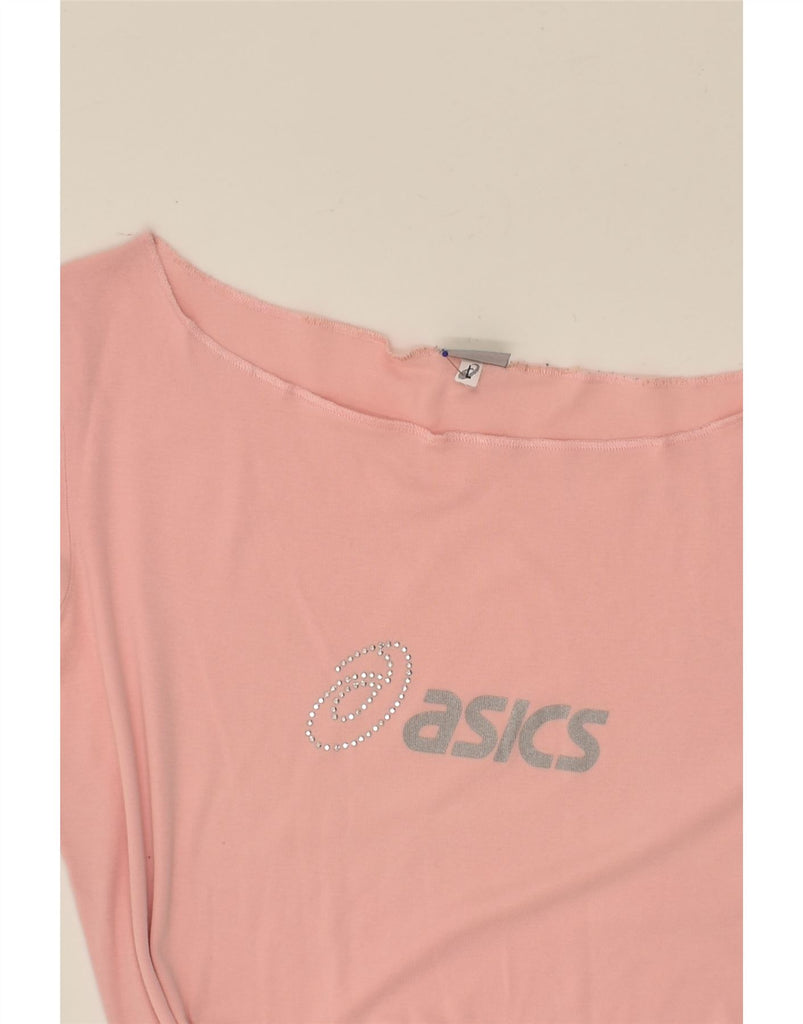 ASICS Womens Graphic Top Long Sleeve UK 14 Large Pink Cotton | Vintage Asics | Thrift | Second-Hand Asics | Used Clothing | Messina Hembry 