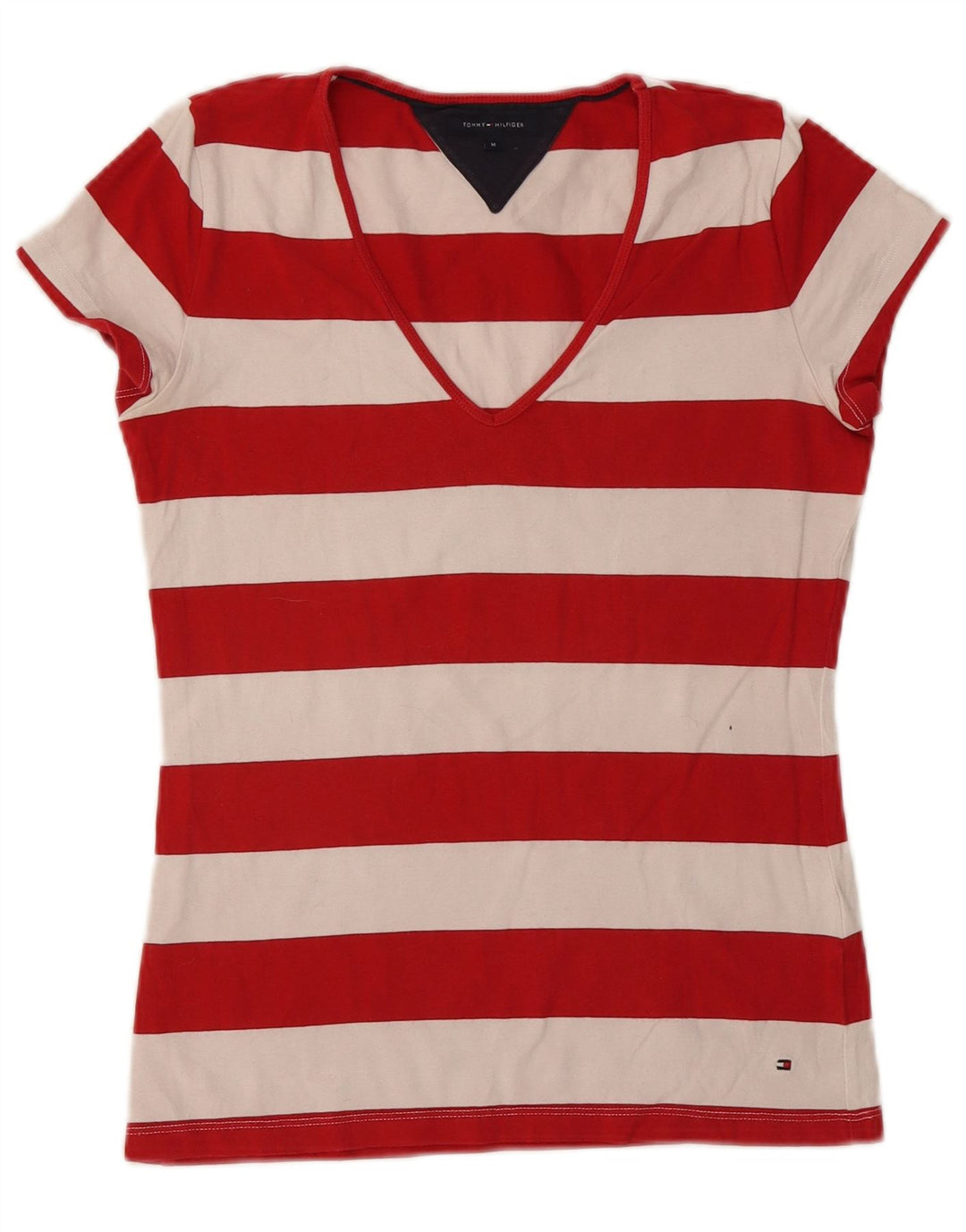 TOMMY HILFIGER Womens T-Shirt Top UK 12 Medium Red Striped Cotton