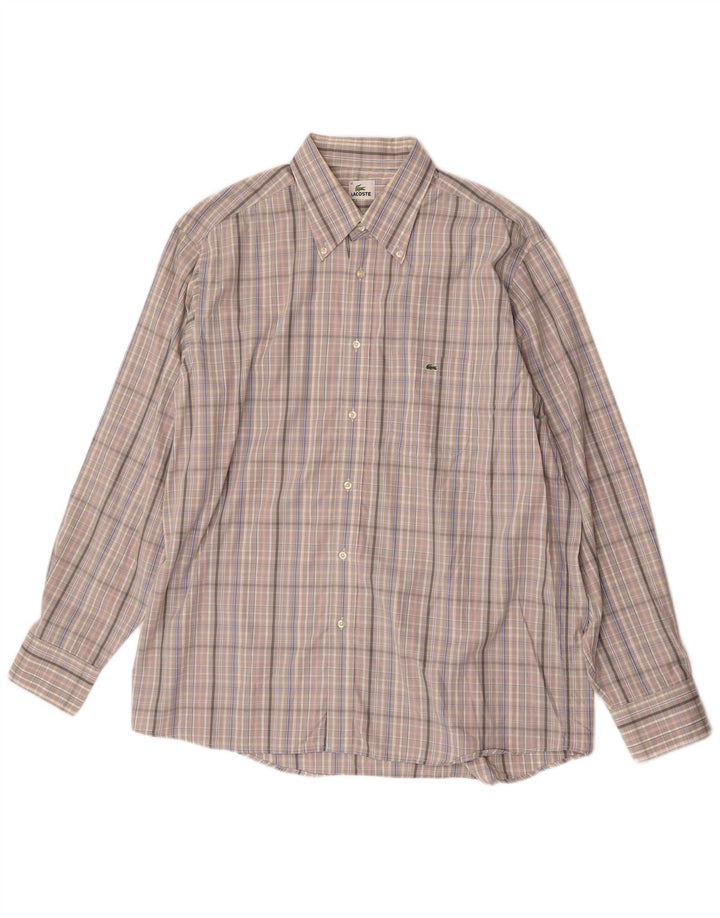 Lacoste Mens Shirt Size 46 2XL Grey Check Cotton