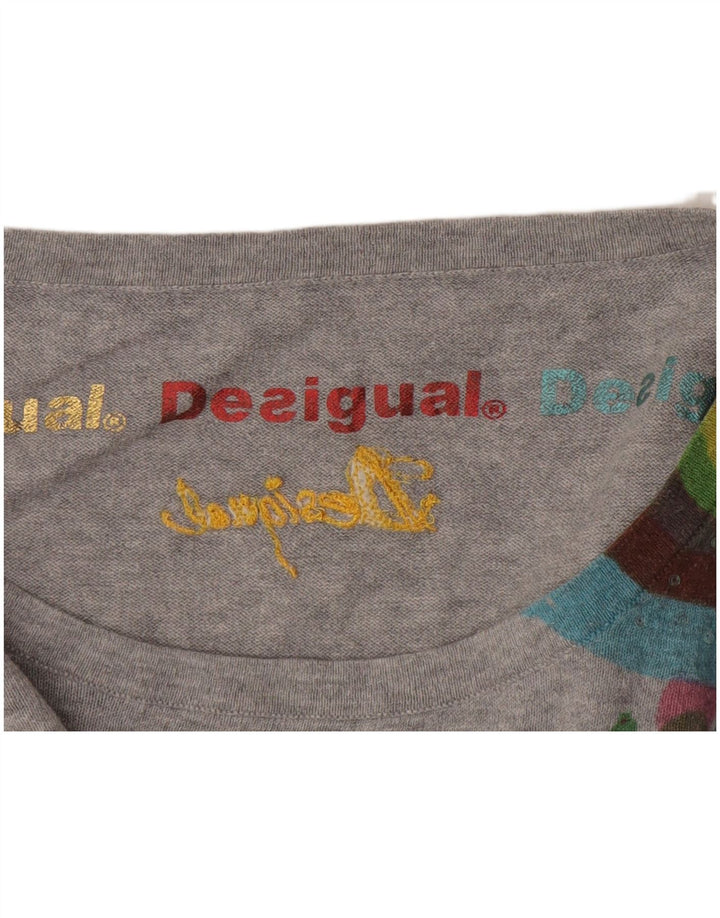 Desigual Womens Boat Neck Jumper Sweater UK 14 Medium Grey Geometric