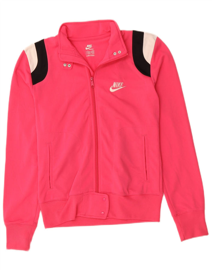 NIKE Womens Tracksuit Top Jacket UK 12 Medium Pink Colourblock Polyester