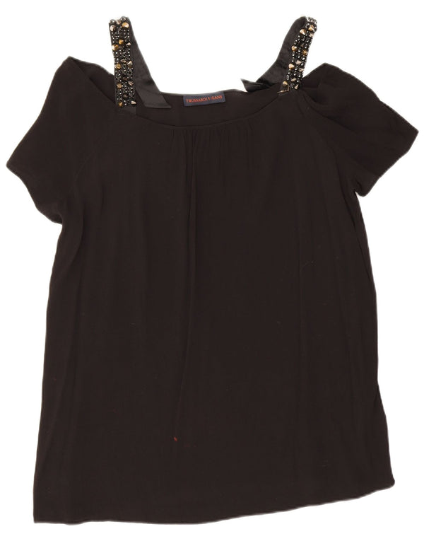 Trussardi Womens Off Shoulder Top IT 48 XL Black Viscose