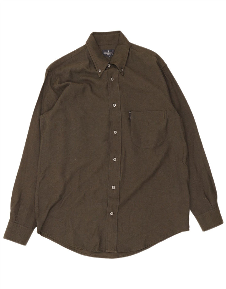 Trussardi Mens Shirt Small Khaki Viscose