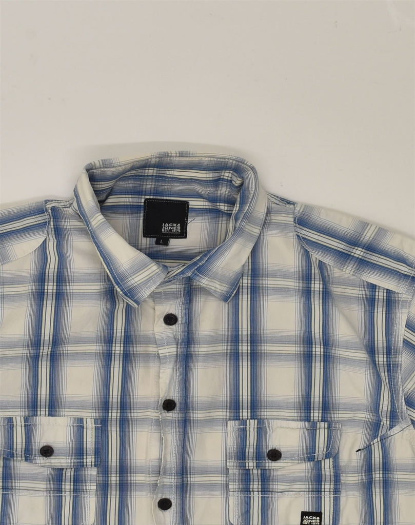 JACK & JONES Mens Short Sleeve Shirt Large Blue Check Cotton | Vintage Jack & Jones | Thrift | Second-Hand Jack & Jones | Used Clothing | Messina Hembry 