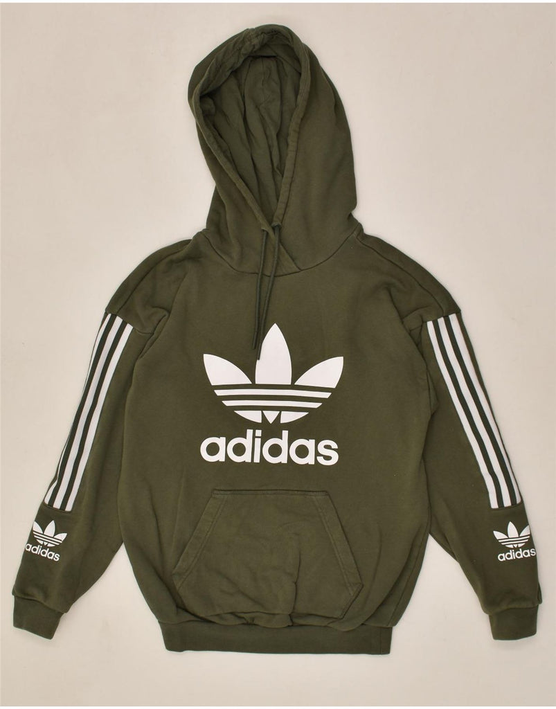 ADIDAS Womens Oversized Graphic Hoodie Jumper UK 6 XS  Khaki Cotton | Vintage Adidas | Thrift | Second-Hand Adidas | Used Clothing | Messina Hembry 