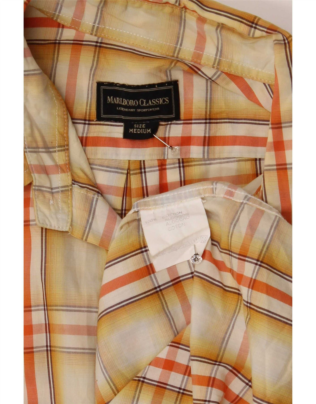 Marlboro Classics Mens Short Sleeve Shirt Medium Yellow Plaid Cotton