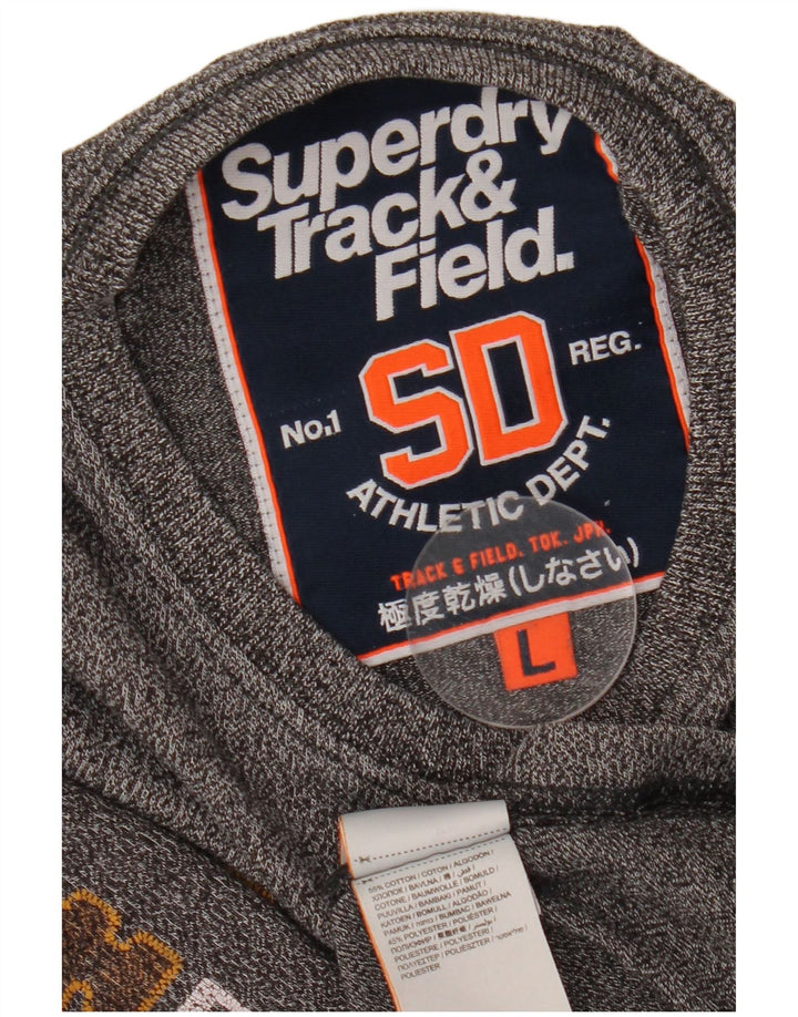 SUPERDRY Mens Graphic T-Shirt Top Large Grey Flecked Cotton