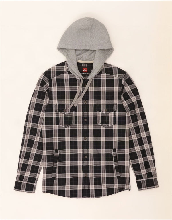 Quiksilver Mens Hooded Flannel Shirt Small Black Check Cotton