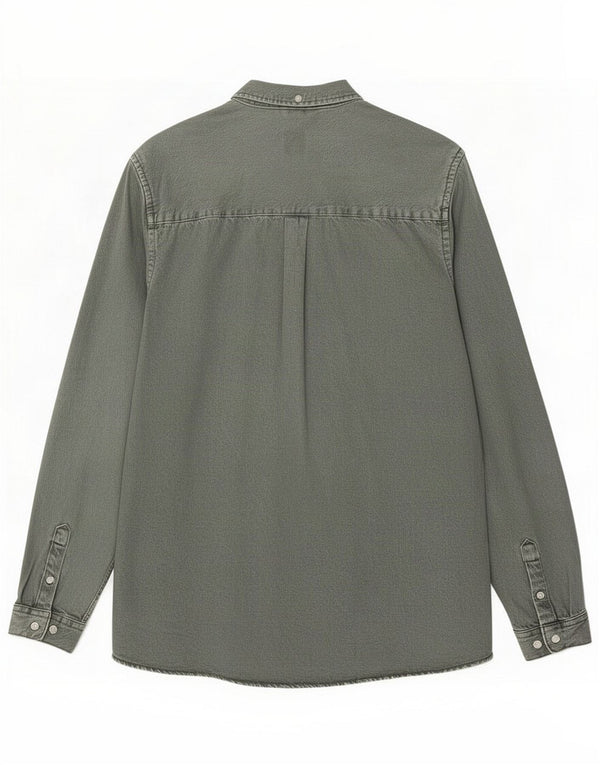 Zara Mens Denim Shirt Large Green Cotton