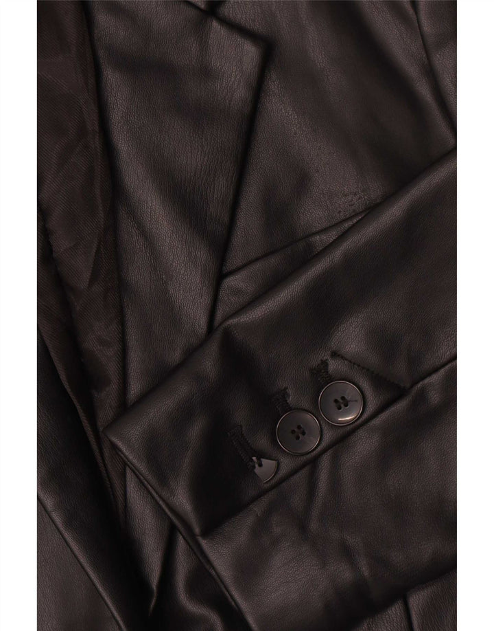 Zara Womens 1 Button Faux Leather Blazer Jacket UK 10 Small Black