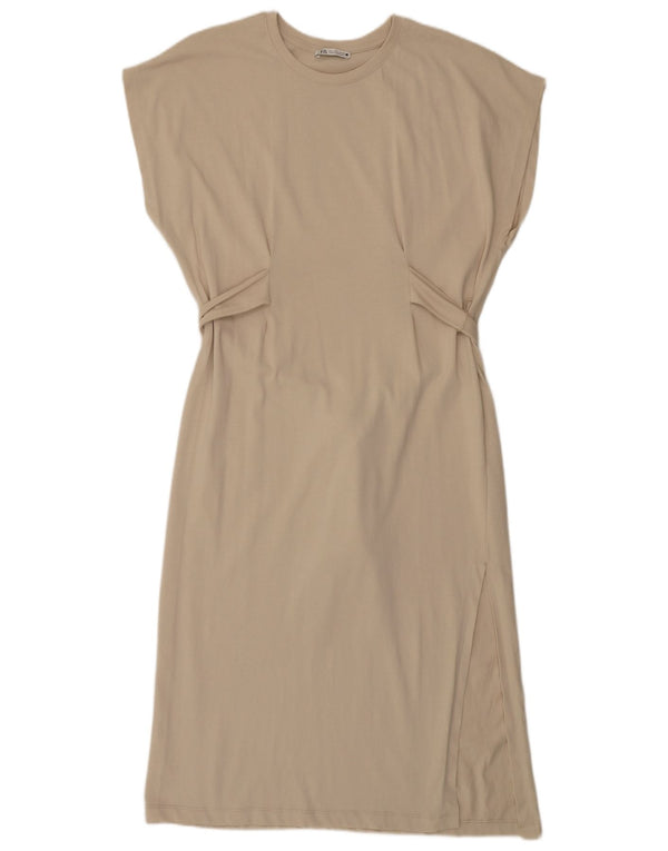Zara Womens Sleeveless A-Line Dress UK 16 Large Beige