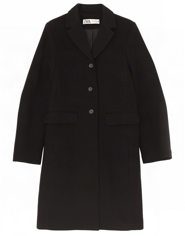 Zara Womens Overcoat UK 6 XS Black Viscose