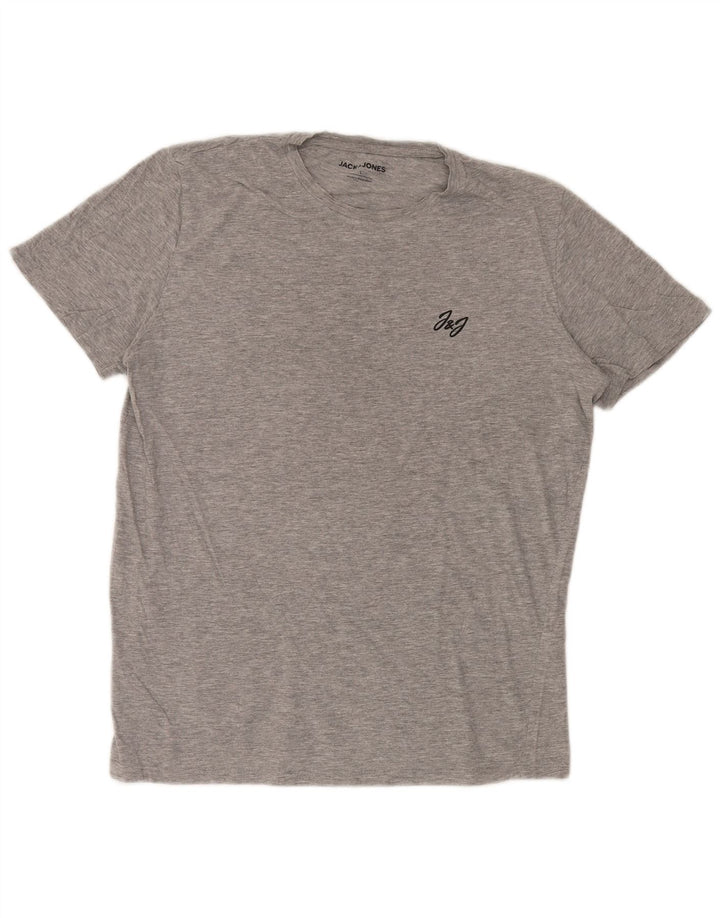JACK & JONES Mens T-Shirt Top Large Grey Viscose