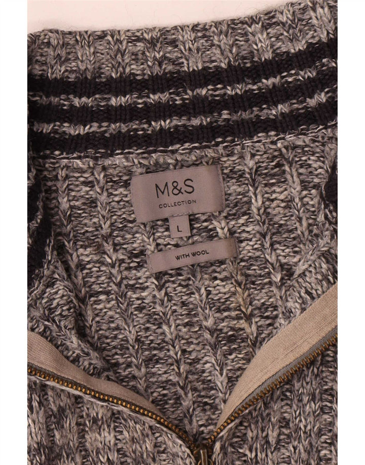 Marks & Spencer Mens Zip Neck Jumper Sweater Large Grey Flecked Wool