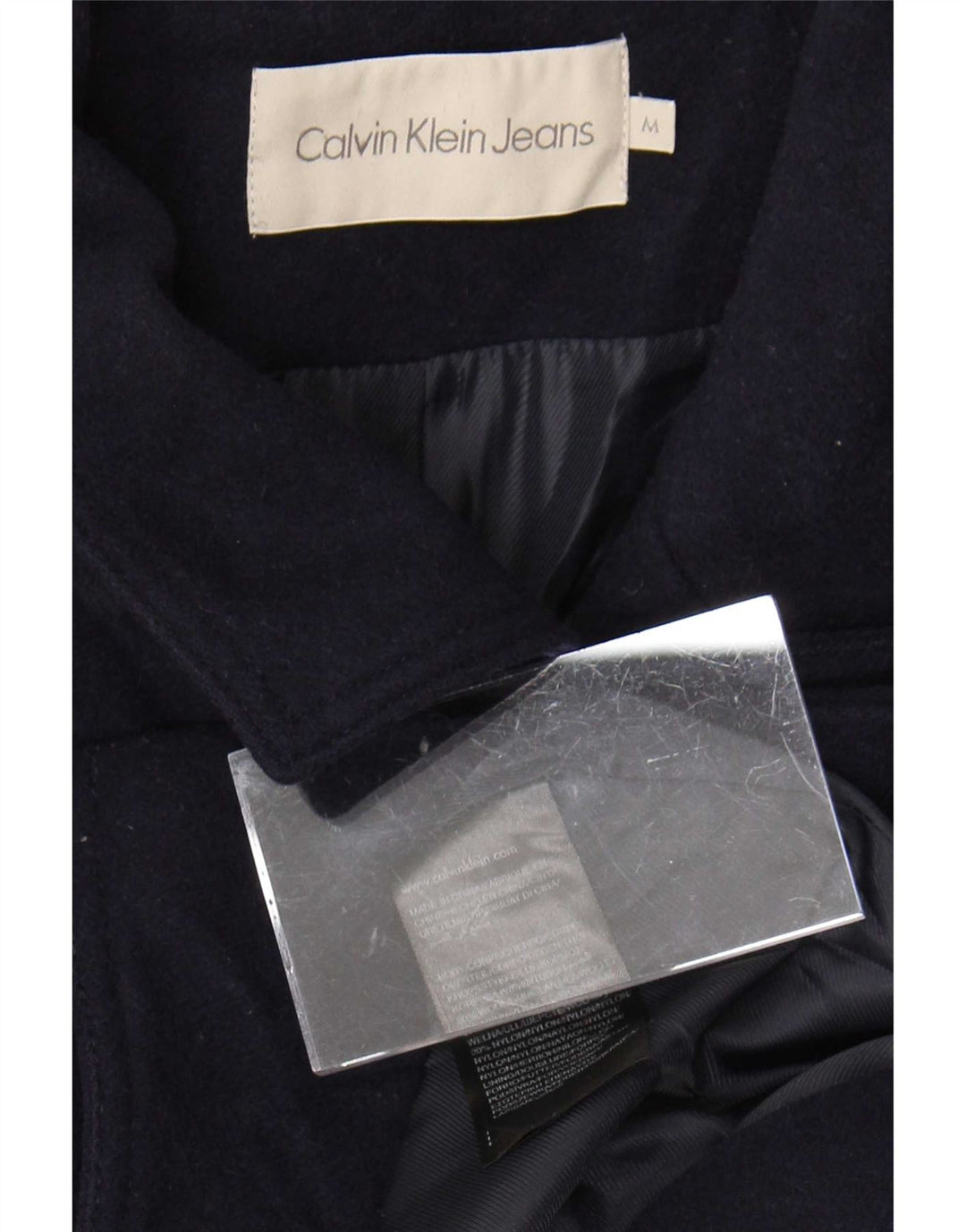 Calvin Klein Jeans Womens Overcoat UK 14 Medium Navy Blue Wool