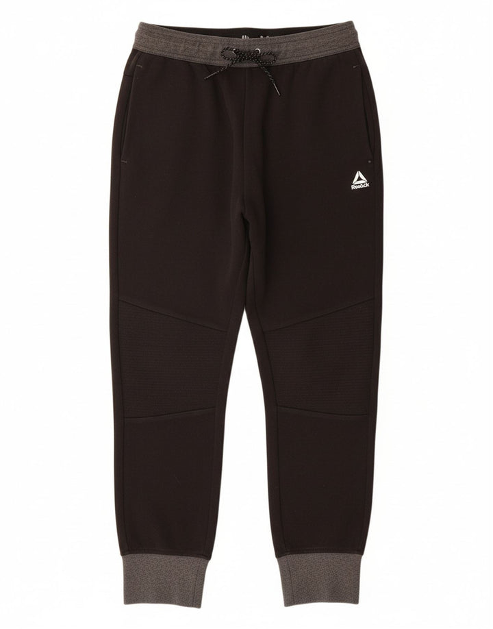 REEBOK Mens Tracksuit Trousers Joggers Medium Black Colourblock Cotton