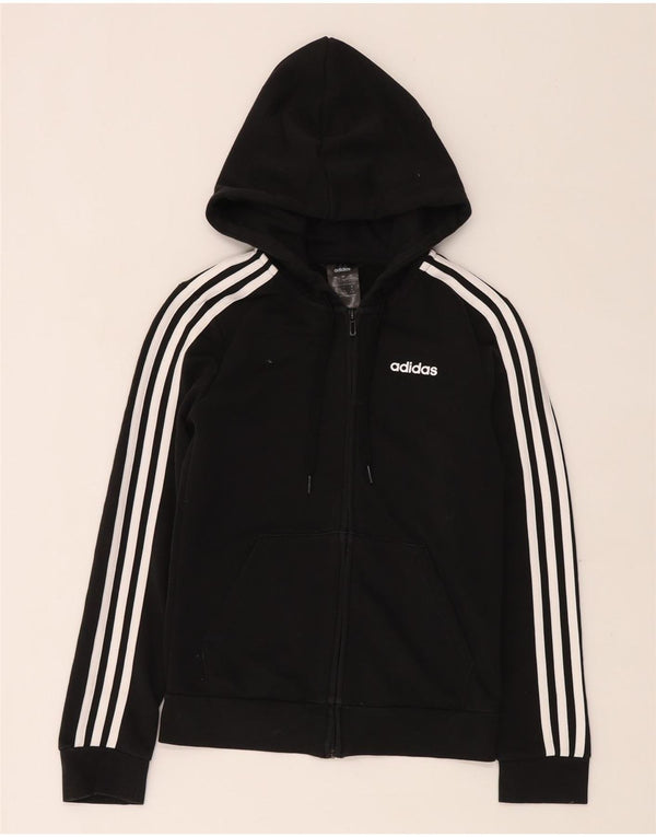 Adidas Womens Zip Hoodie Sweater UK 4/6 XS Black Cotton
