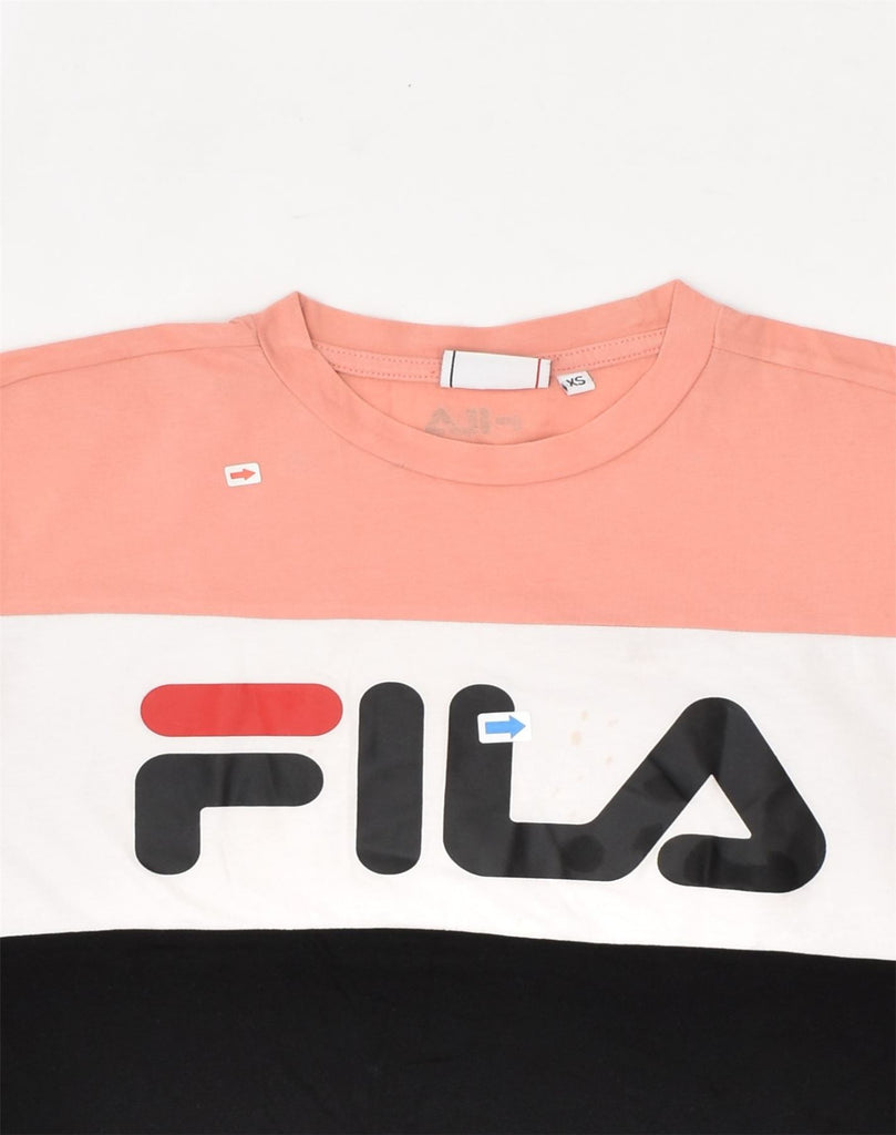 FILA Womens Oversized Graphic T-Shirt Top UK 6 XS Multicoloured | Vintage | Thrift | Second-Hand | Used Clothing | Messina Hembry 