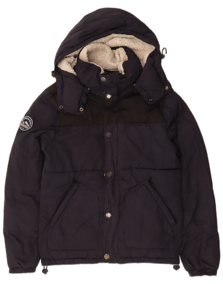 Superdry Mens Hooded Padded Jacket UK 36 Small Navy Blue Polyester