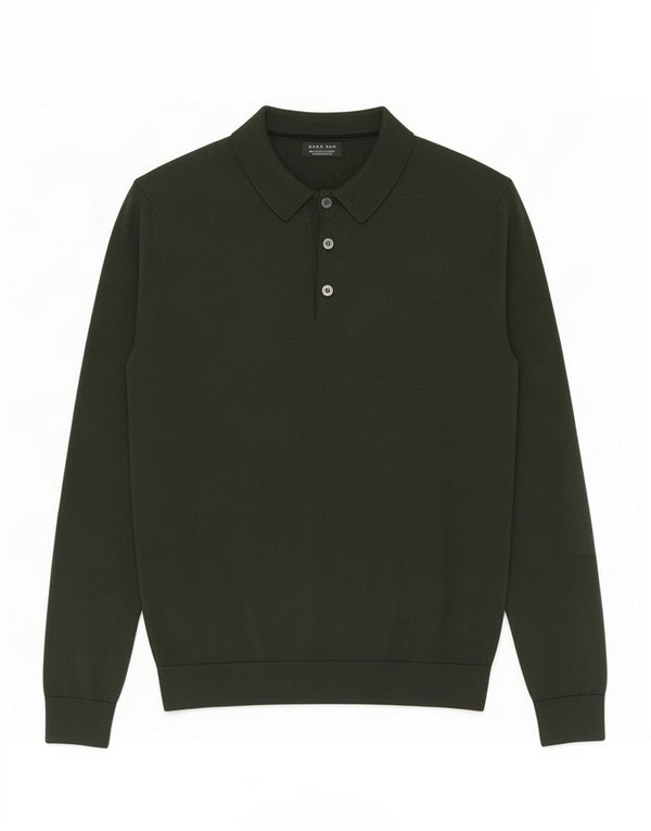 Zara Mens Polo Neck Jumper Sweater Medium Green Acrylic