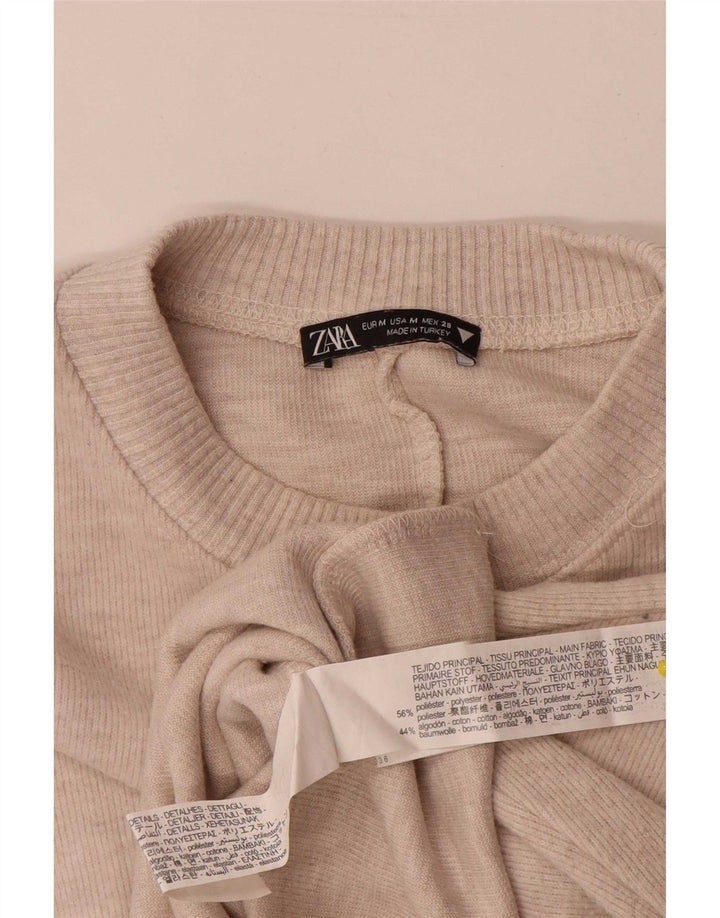 Zara Womens Crop Top Long Sleeve UK 14 Medium Beige Polyester