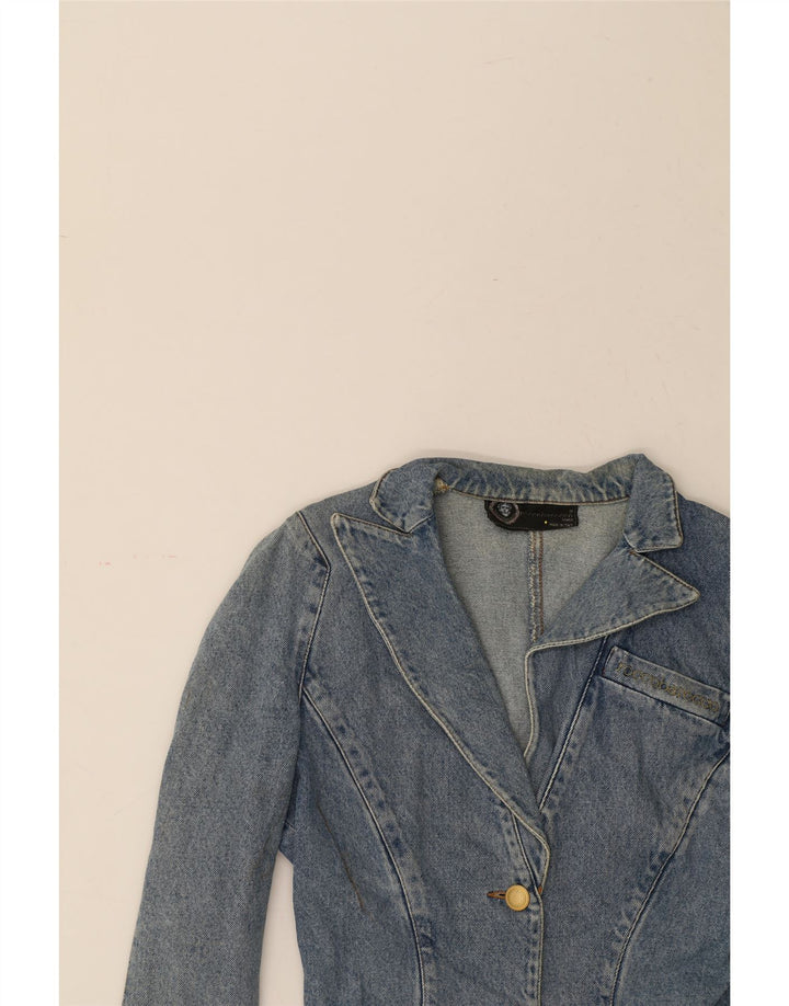 ROCCOBAROCCO Womens Crop Denim Blazer Jacket UK 12 Medium Blue Cotton Vintage Roccobarocco and Second-Hand Roccobarocco from Messina Hembry 