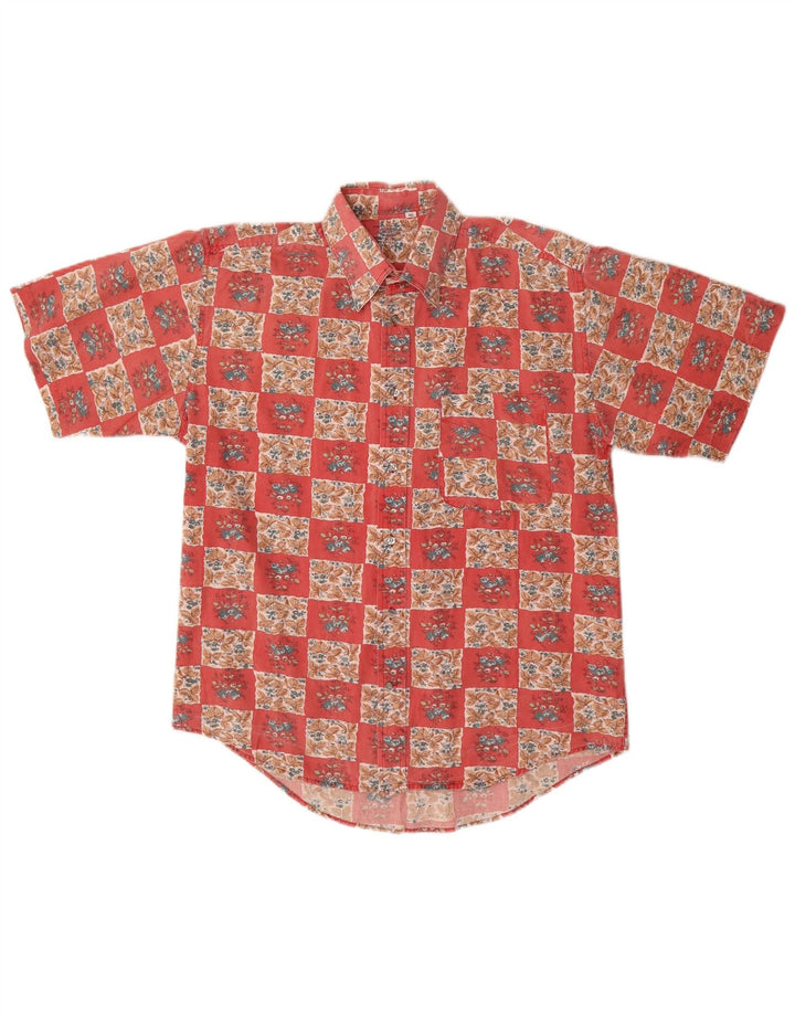 Boston Mens Short Sleeve Shirt Size 40 Medium Red Floral Cotton