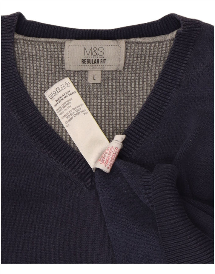 Marks & Spencer Mens Regular Fit V-Neck Jumper Sweater Large Navy Blue