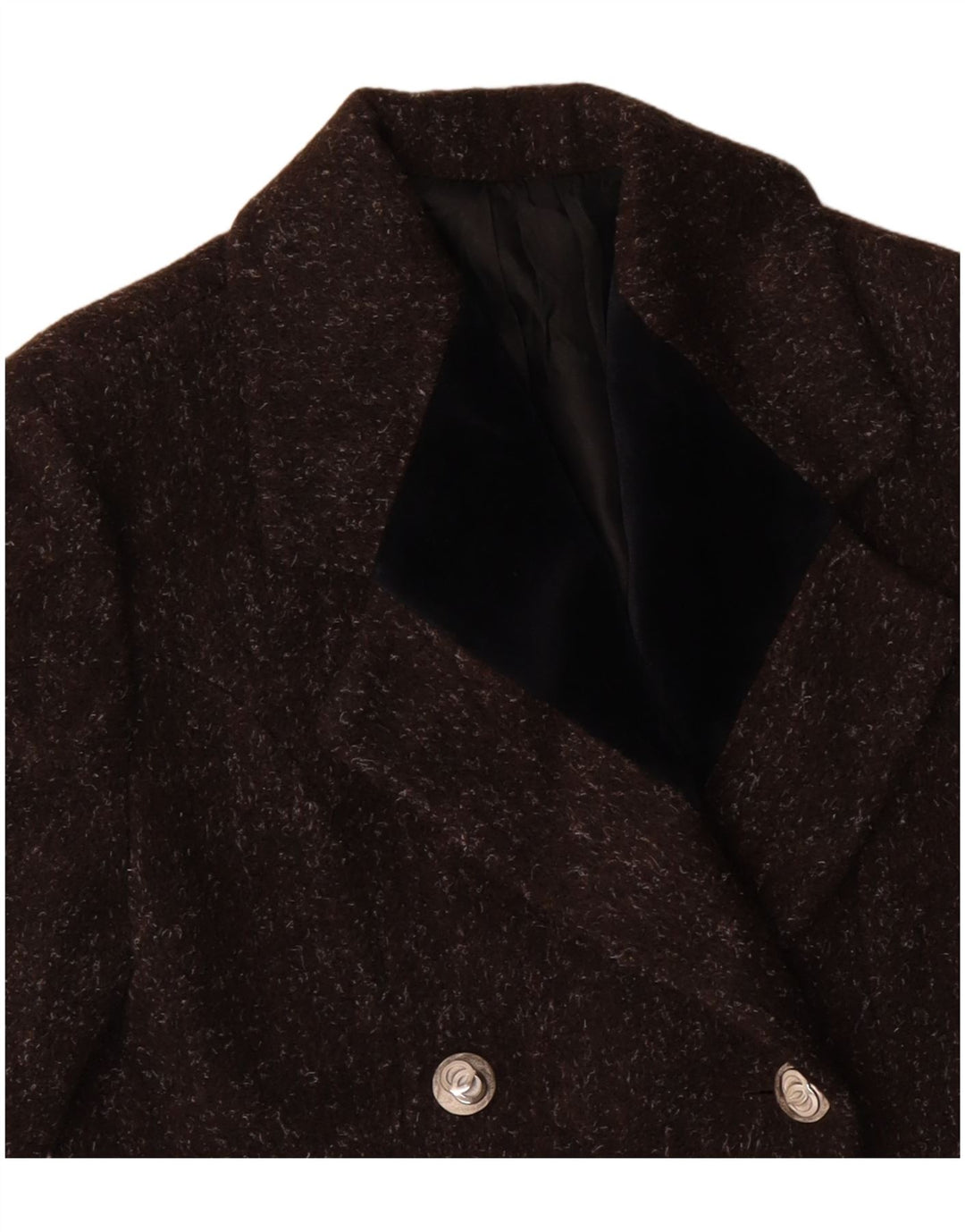 VINTAGE Womens Double Breasted Coat UK 12 Medium Brown Flecked Wool