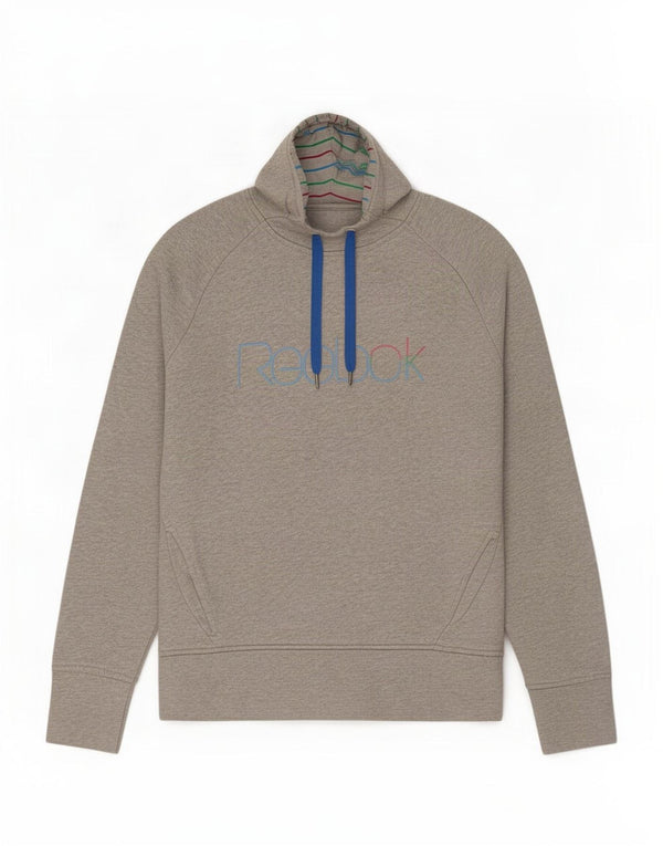Reebok Womens Graphic Hoodie Jumper UK 10 Small Grey Flecked Cotton