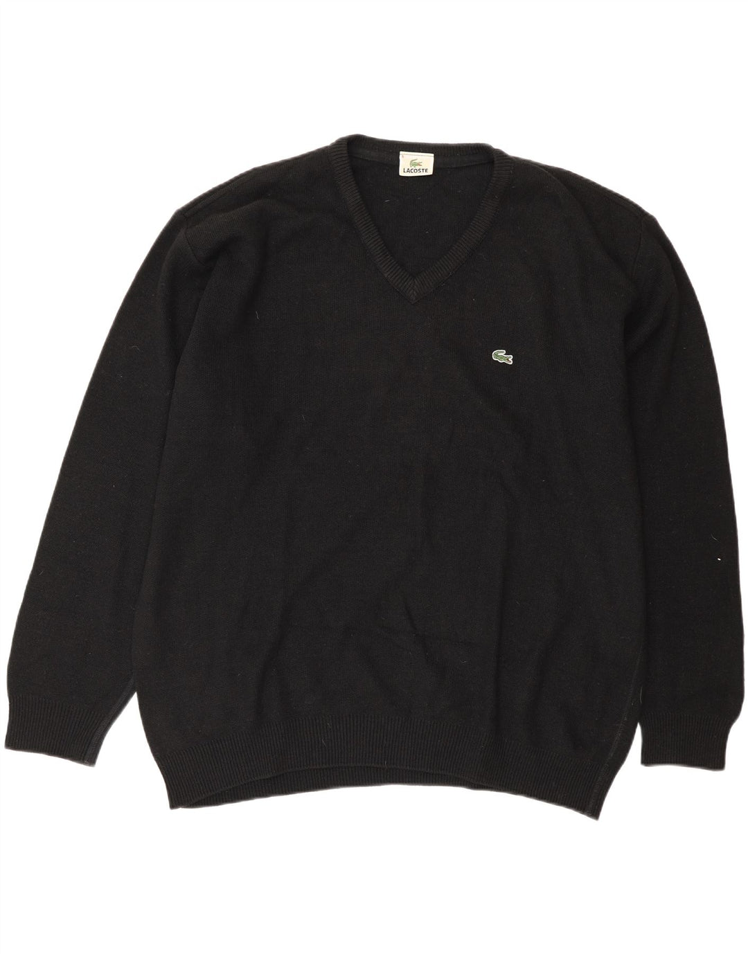 Lacoste Mens V-Neck Jumper Sweater Size 6 XL Black Wool