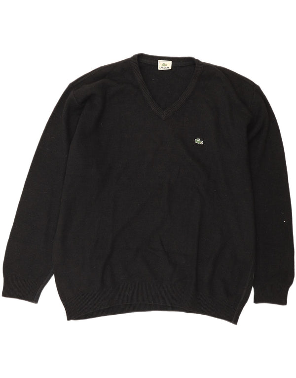 Lacoste Mens V-Neck Jumper Sweater Size 6 XL Black Wool
