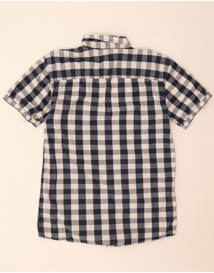 Jack & Jones Mens Short Sleeve Shirt Large Navy Blue Check Cotton