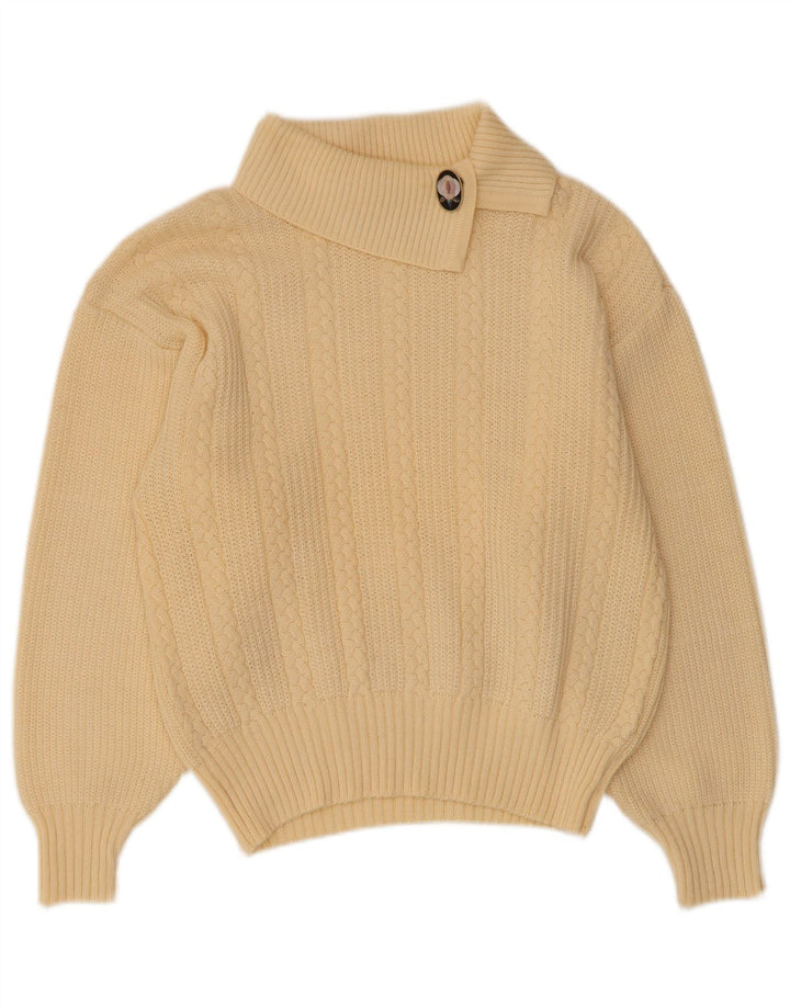Vintage Womens Shawl Neck Jumper Sweater IT 42 Medium Yellow Acrylic