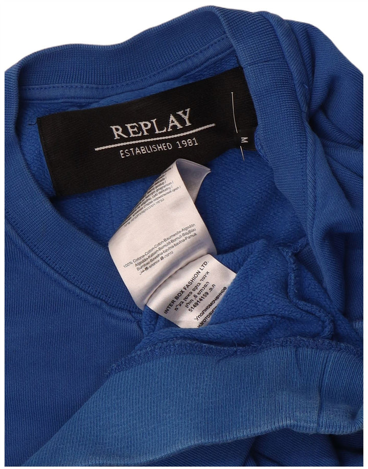 Replay Mens Graphic Sweatshirt Jumper Medium Blue Cotton